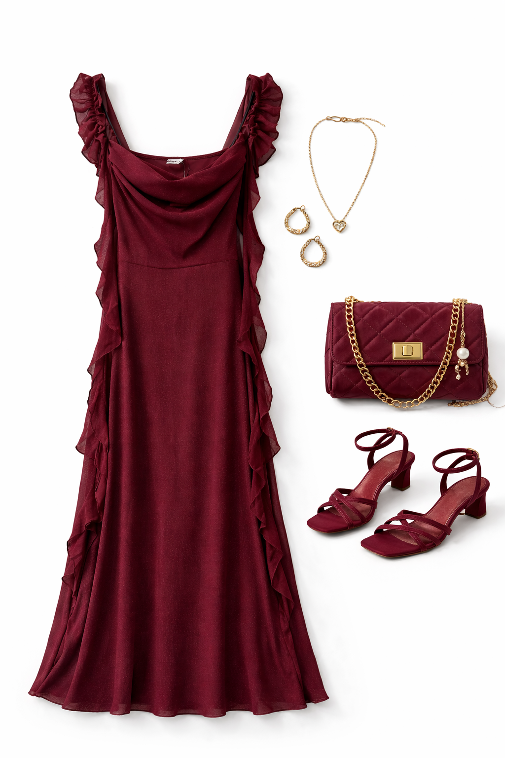 Maroon ruffle detail dress✨
