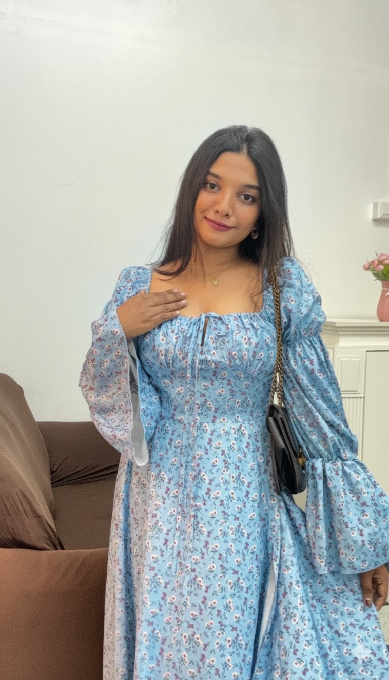 Sky blue floral dress✨