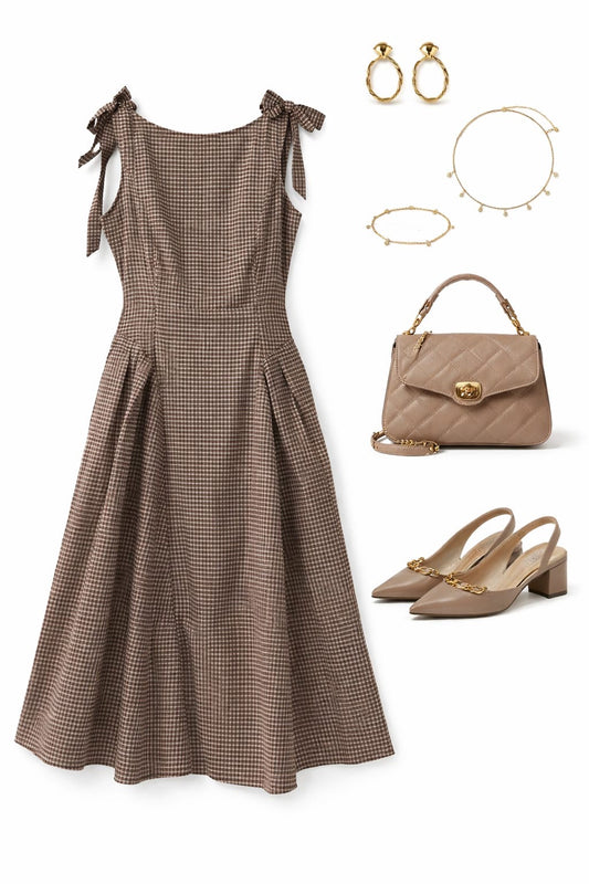 Cute brown checks Korean dress🤎