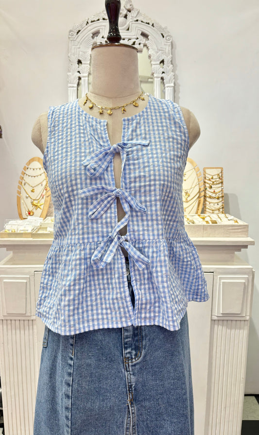 sleeveless tie front peplum top🌸